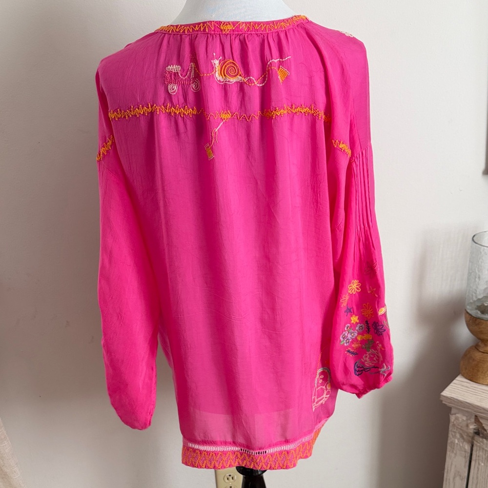 Johnny Was Vibrant Pink Embroidered Boho Tunic - Picture 4 of 8